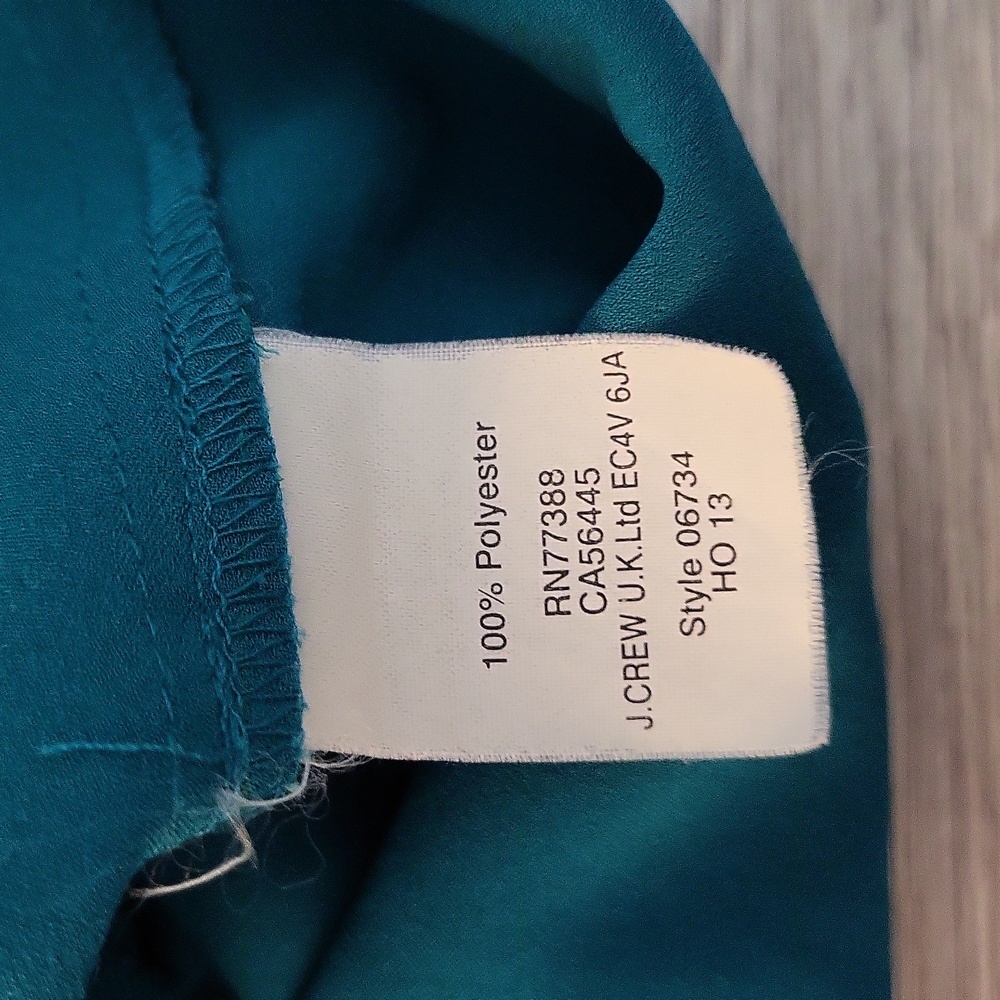 J Crew Womens Small Blouse Teal Pleated Neckline Keyhole Back Long Sleeve Flowy - Picture 3 of 8